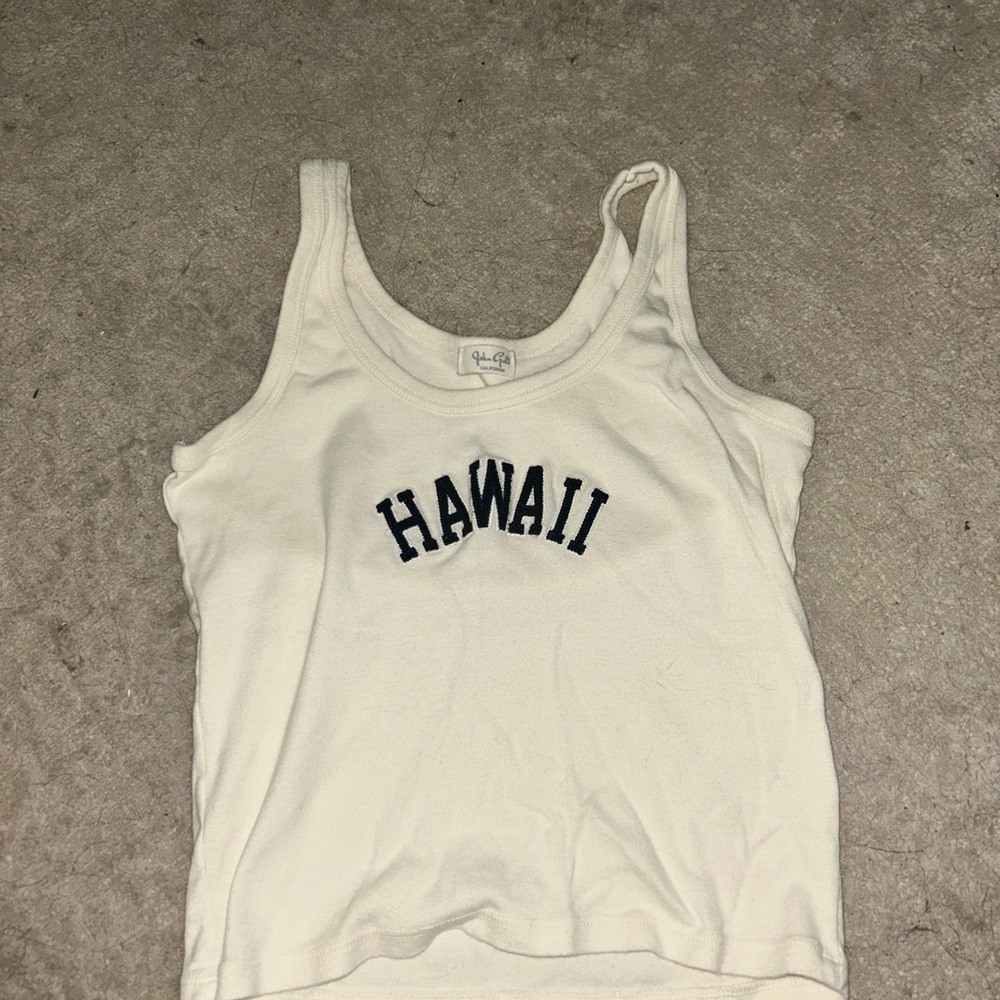 Brandy Melville Fitted White Tank Top with Hawaii Print